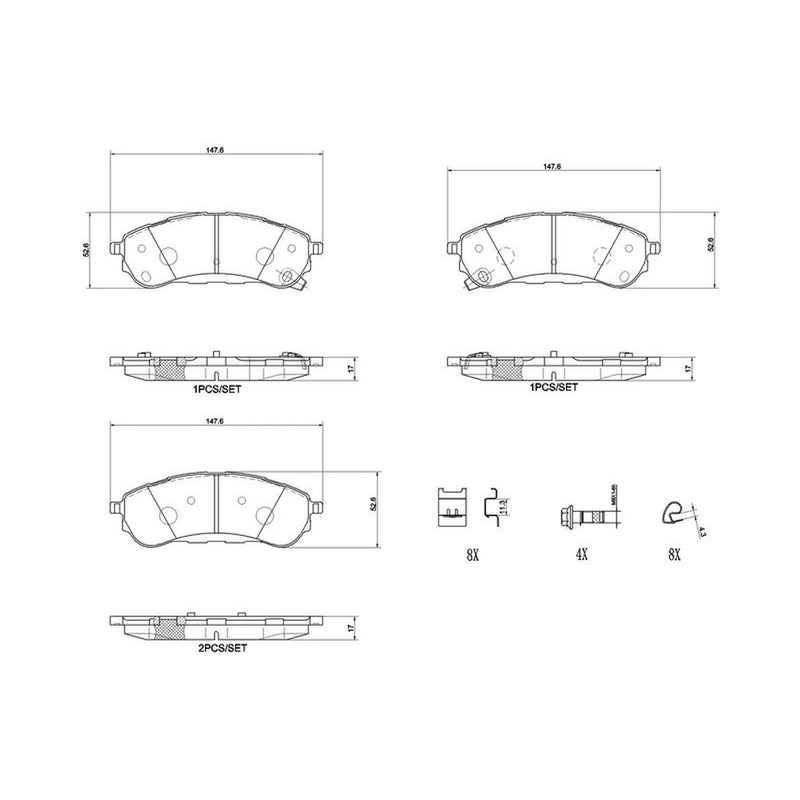 Brembo 4 x Rear Brake Pad Set P24235