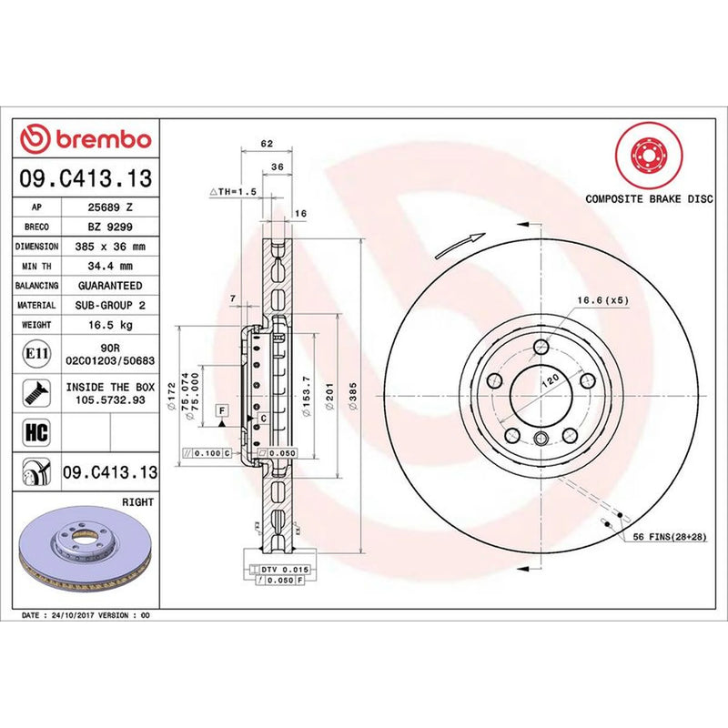 Brembo 2 x Aluminium Front Brake Disc Hub Brake Discs 09.C412.13
