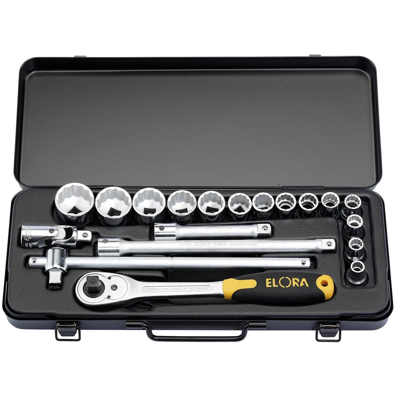 Elora Socket Set 19 Piece 1/2" Sq. Dr. Chrome Vanadium Steel