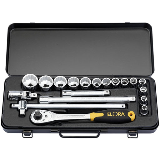 Elora Socket Set 19 Piece 1/2" Sq. Dr. Chrome Vanadium Steel