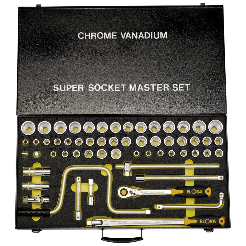 Elora Socket Set 58 Piece 1/2" Sq. Dr. Chrome Vanadium Steel
