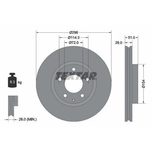 Textar 2 x Internally Vented Front Brake Discs 92148100