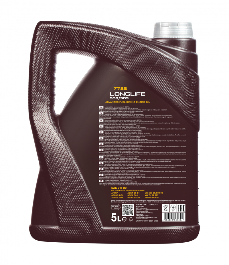 Mannol VW 508 509 0W-20 0W20 Fully Synthetic Long Life Engine Oil MB 229.71 5L