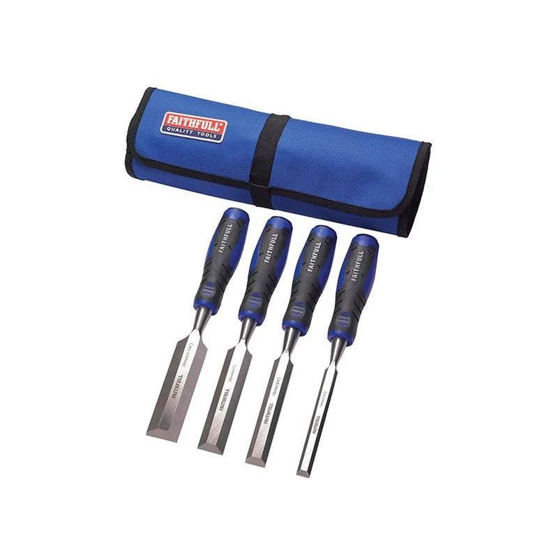Faithfull Soft Grip Chisel Set + Chisel Roll, 4 Piece - FAIWCSGS4CR