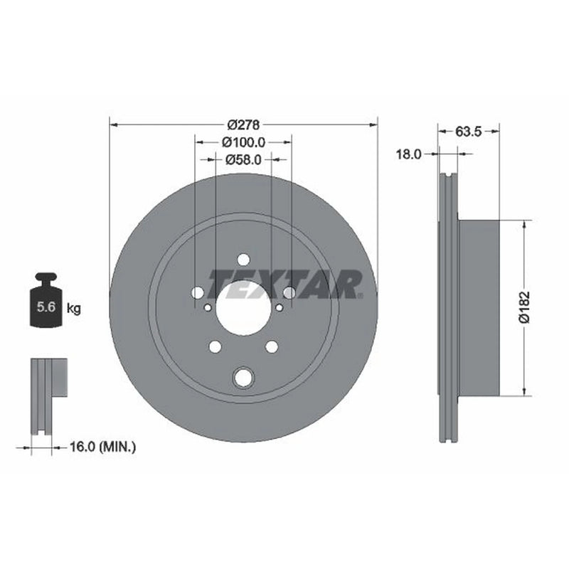 Textar 2 x Internally Vented Rear Brake Discs 92278503