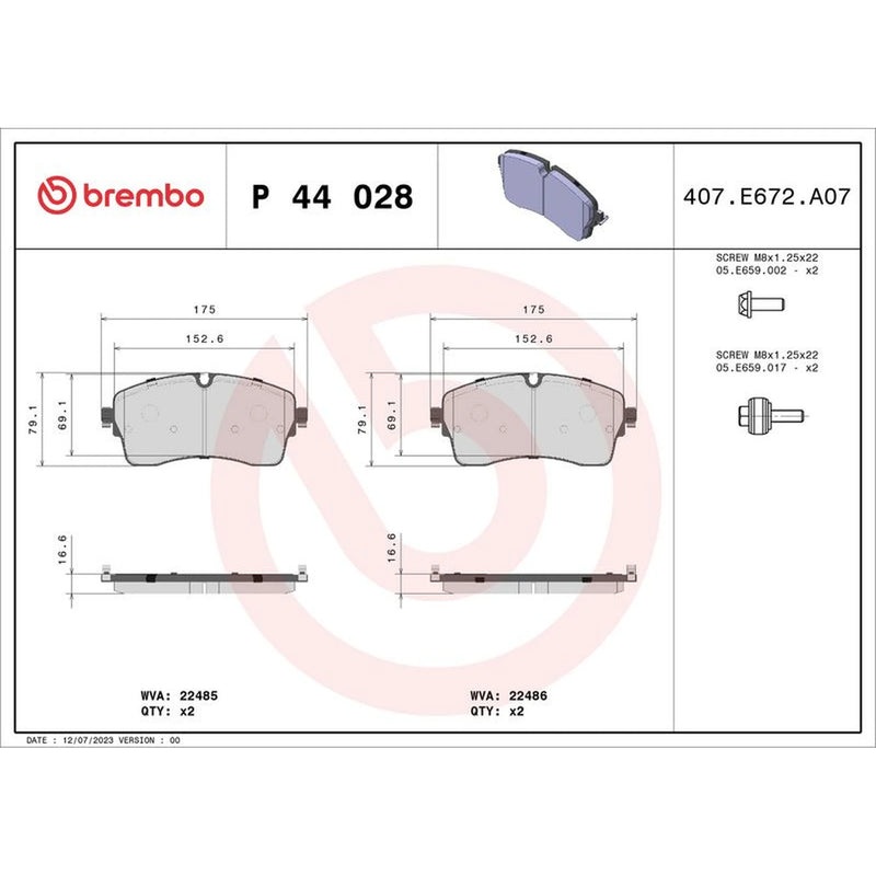 Brembo 4 x Front Brake Pad Set P44028