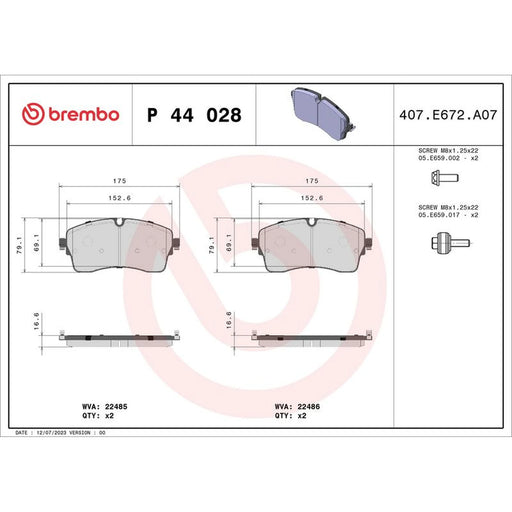 Brembo 4 x Front Brake Pad Set P44028