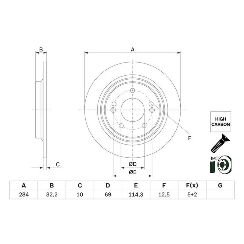 Bosch 2 x Solid Rear Brake Discs 0 986 479 G77