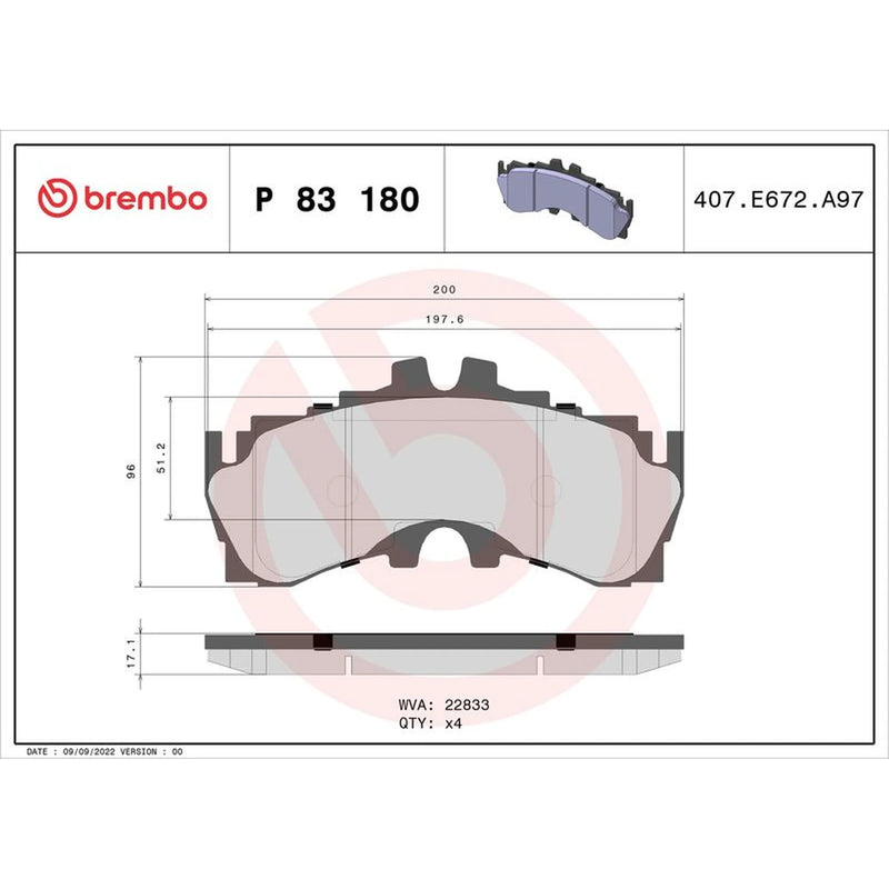 Brembo 4 x Front Brake Pad Set P83180
