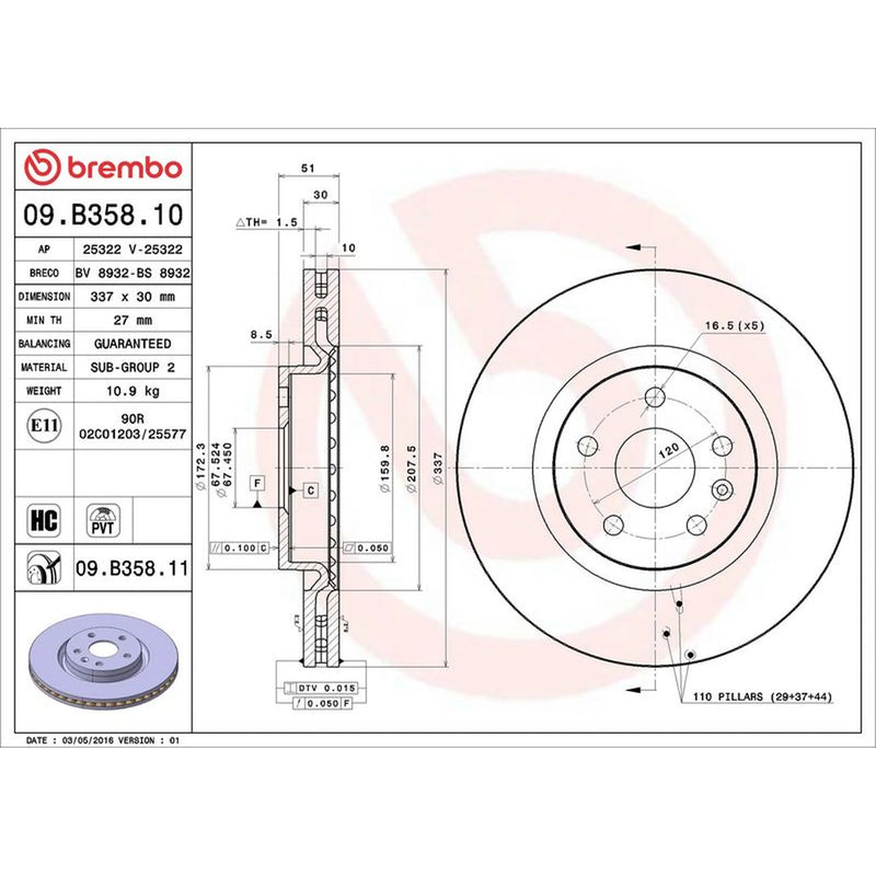Brembo 2 x Front Brake Discs 09.B358.11