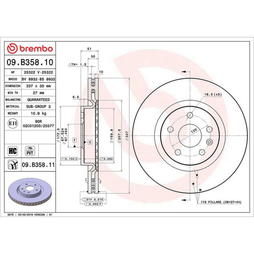 Brembo 2 x Front Brake Discs 09.B358.11