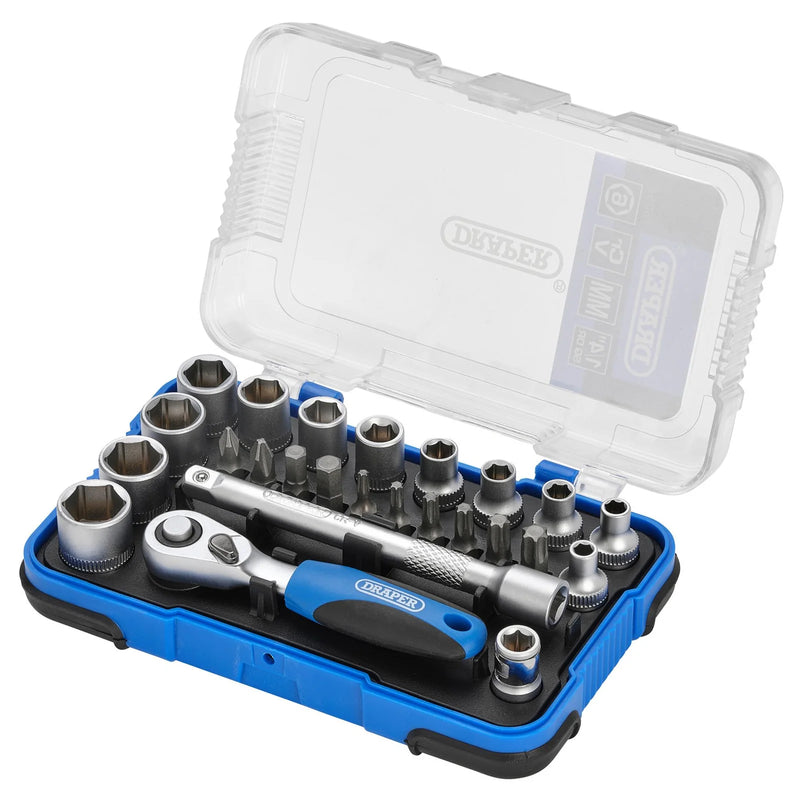 Draper Socket Set, 25 Piece, 1/4" Square Drive
