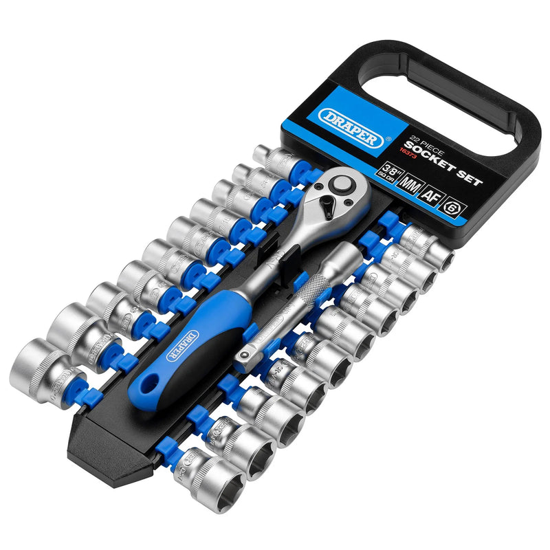 Draper Socket and Ratchet Set, 22 Piece, 3/8" Drive