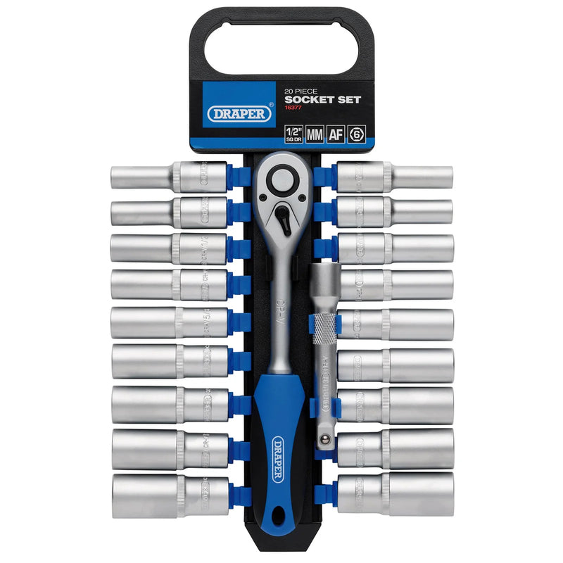 Draper Combined MM/AF Deep Socket & Ratchet Set, 20 Piece