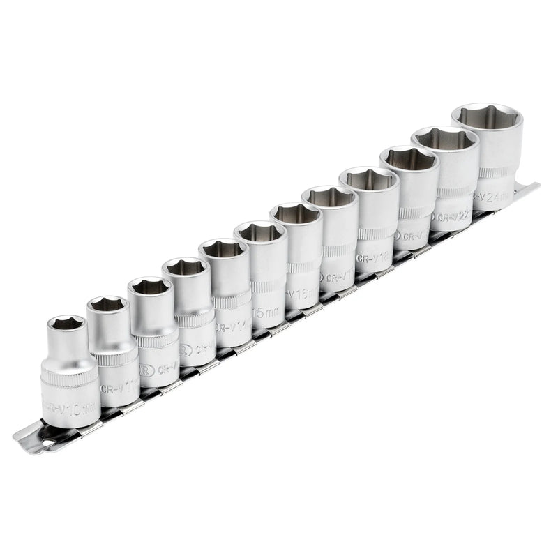 Draper Socket Set on Metal Rail, 1/2" Sq. Dr. (12 Piece)