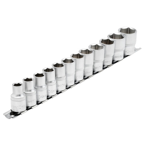 Draper Socket Set on Metal Rail, 1/2" Sq. Dr. (12 Piece)