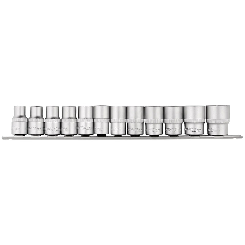 Draper Socket Set on Metal Rail, 1/2" Sq. Dr. (12 Piece)