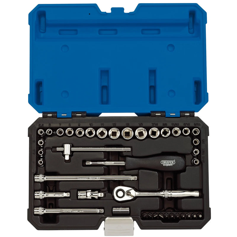Draper Expert Socket Set 40 Piece 1/4" Sq. Dr. Chrome Vanadium Steel