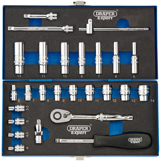 Draper Expert Socket Set, 1/4" Sq. Dr. - 26 Piece