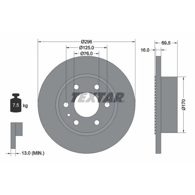 Textar 2 x Solid Rear Brake Discs 93177500