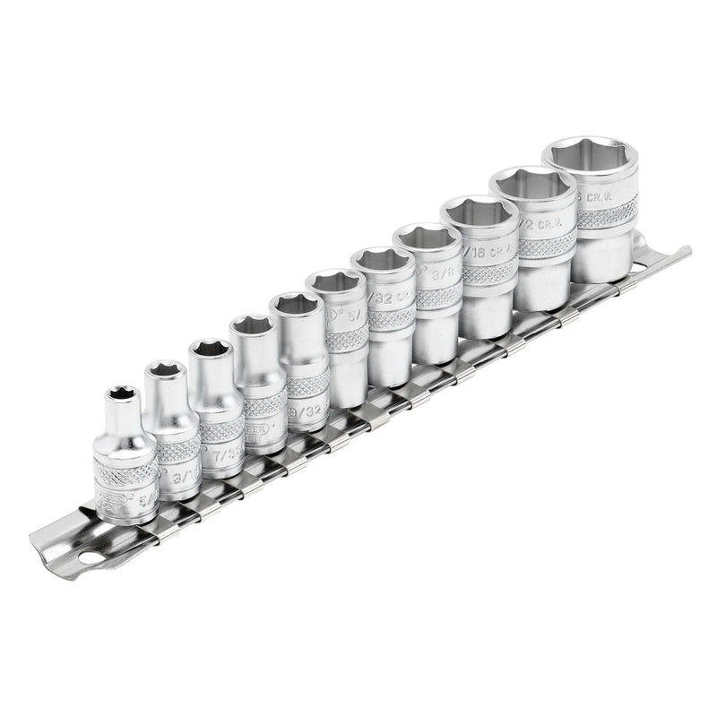 Draper Expert Imperial Socket Set on Metal Rail, 11 Piece