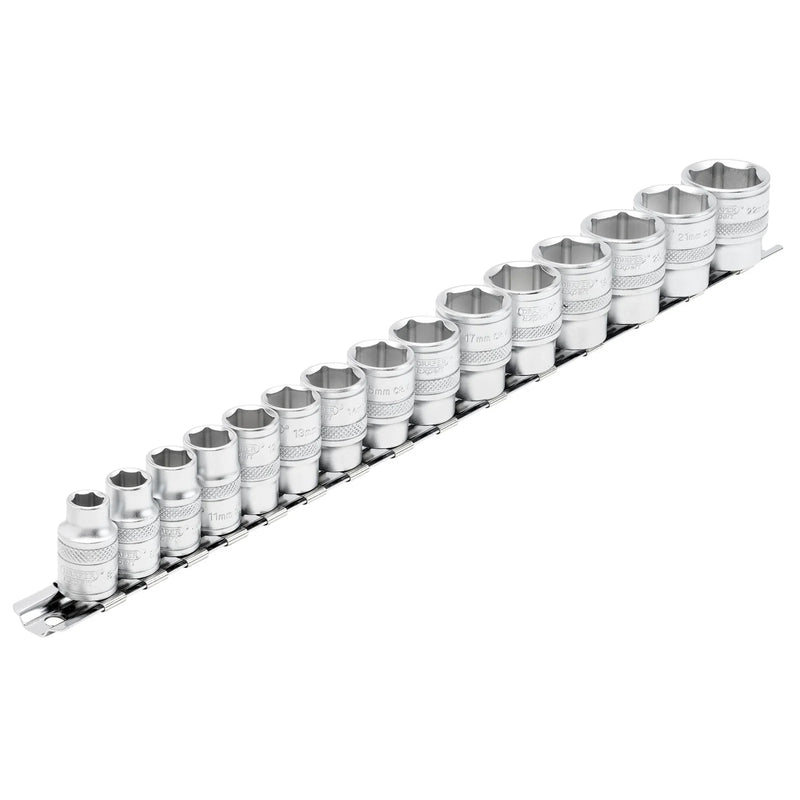 Draper Expert HI-TORQ® Metric Socket Set on Metal Rail, Sq. Dr. (15 Piece)