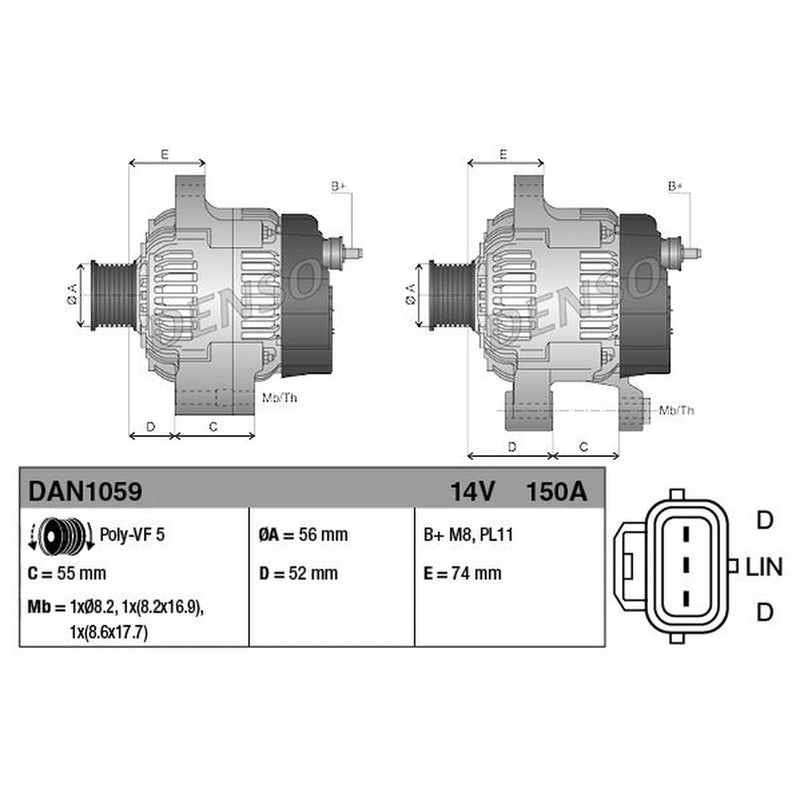 Denso Car Alternator 12V DAN1059