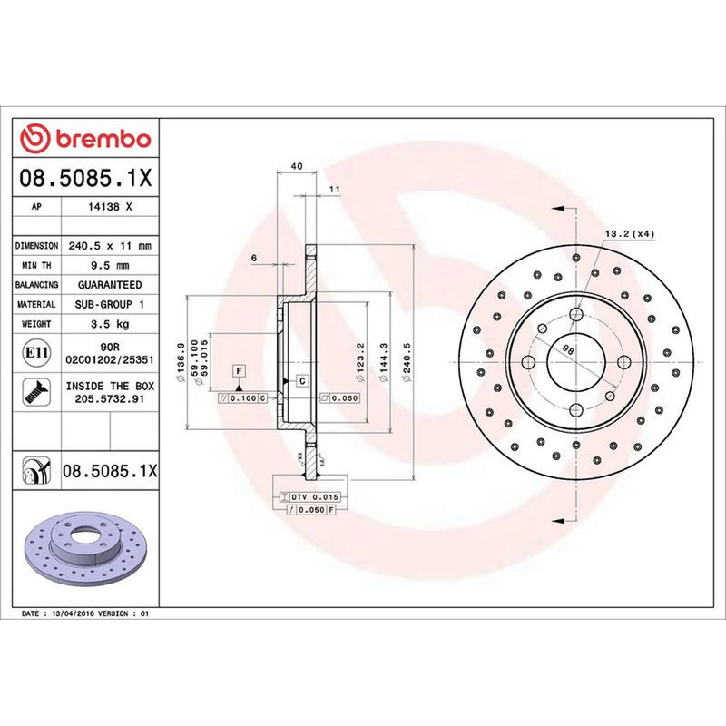 Brembo Xtra 2 x Perforated Rear Brake Discs 08.5085.1X