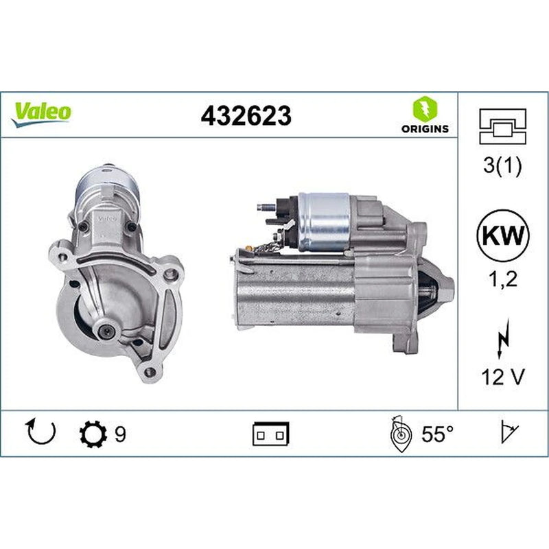Valeo Starter Motor 12V 0.9kW Teeth 432623