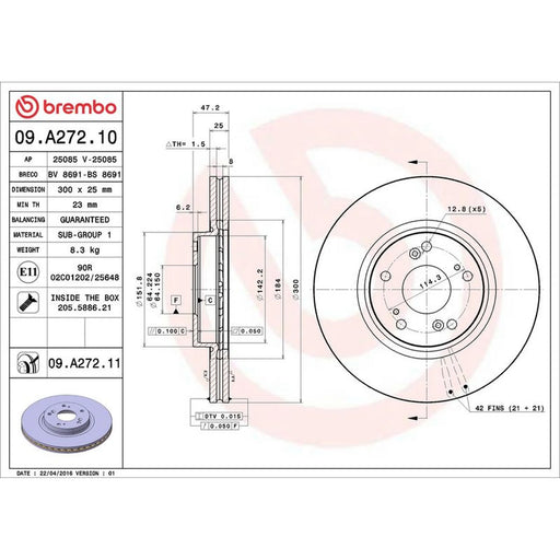 Brembo 2 x Front Brake Discs 09.A272.11
