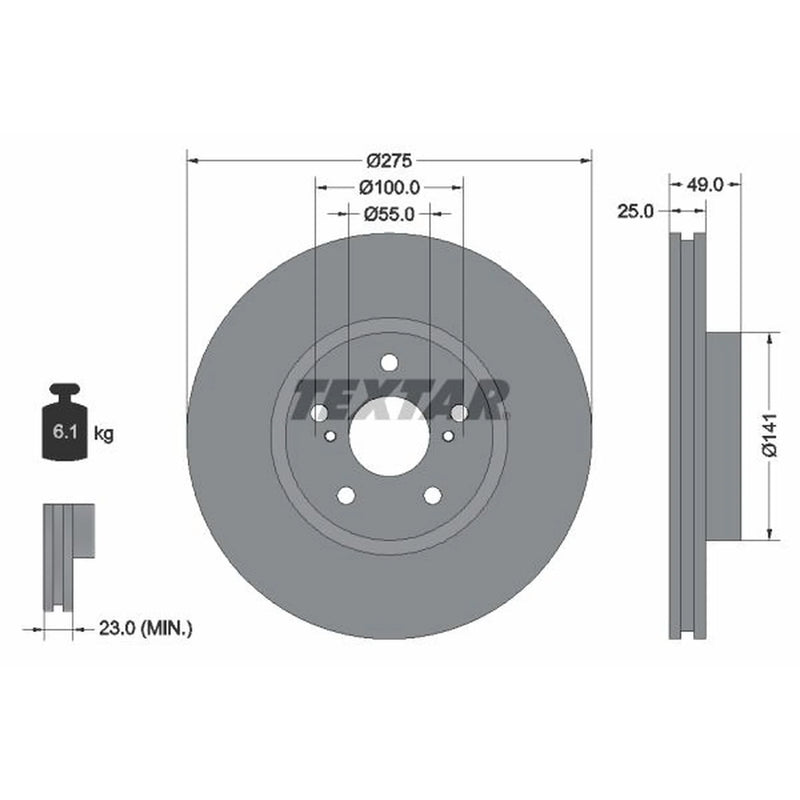 Textar 2 x Internally Vented Front Brake Discs 92173103