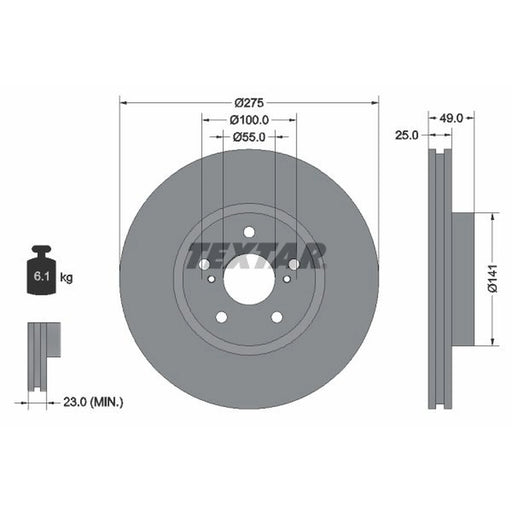 Textar 2 x Internally Vented Front Brake Discs 92173103