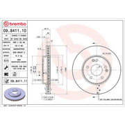 Brembo 2 x Internally Vented Front Brake Discs 09.8411.11