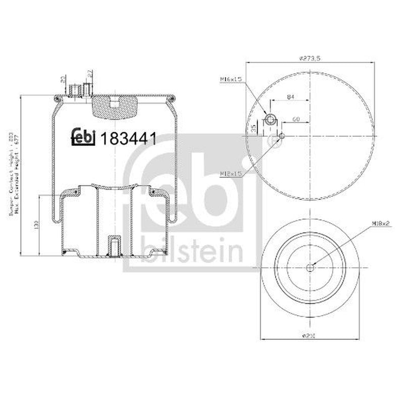 Febi Air Suspension Bellow 210mm Rear Right 183441