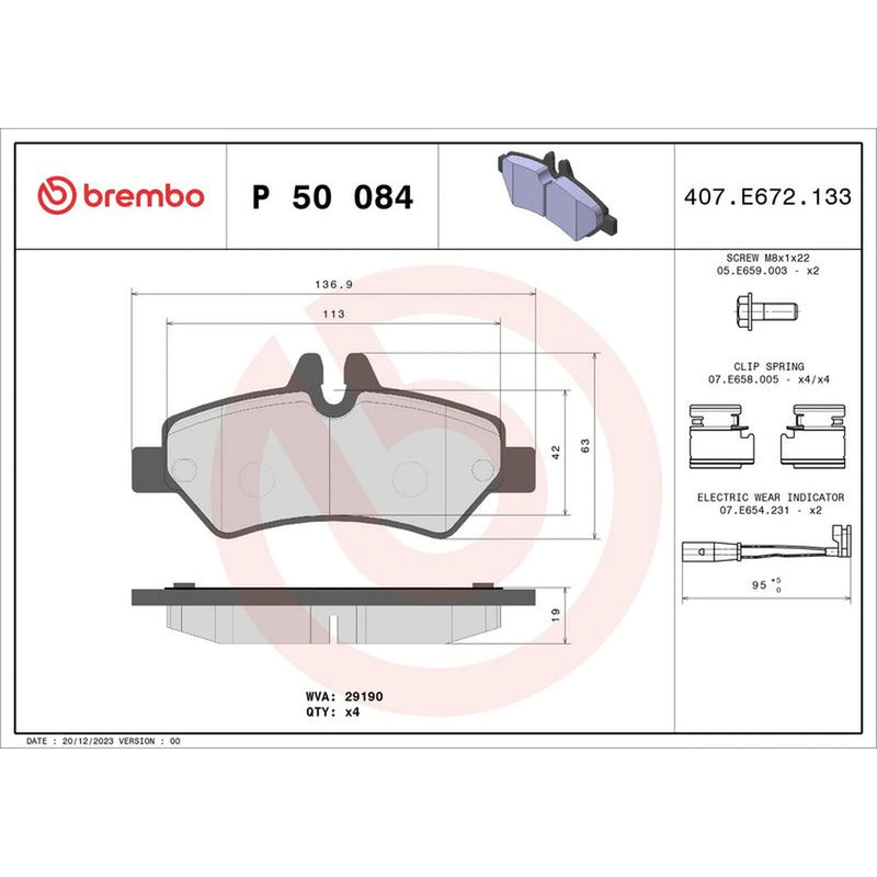 Brembo 4 x Rear Brake Pad Set P50084