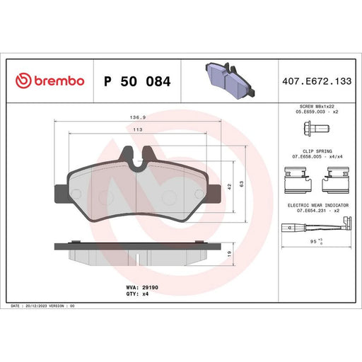 Brembo 4 x Rear Brake Pad Set P50084