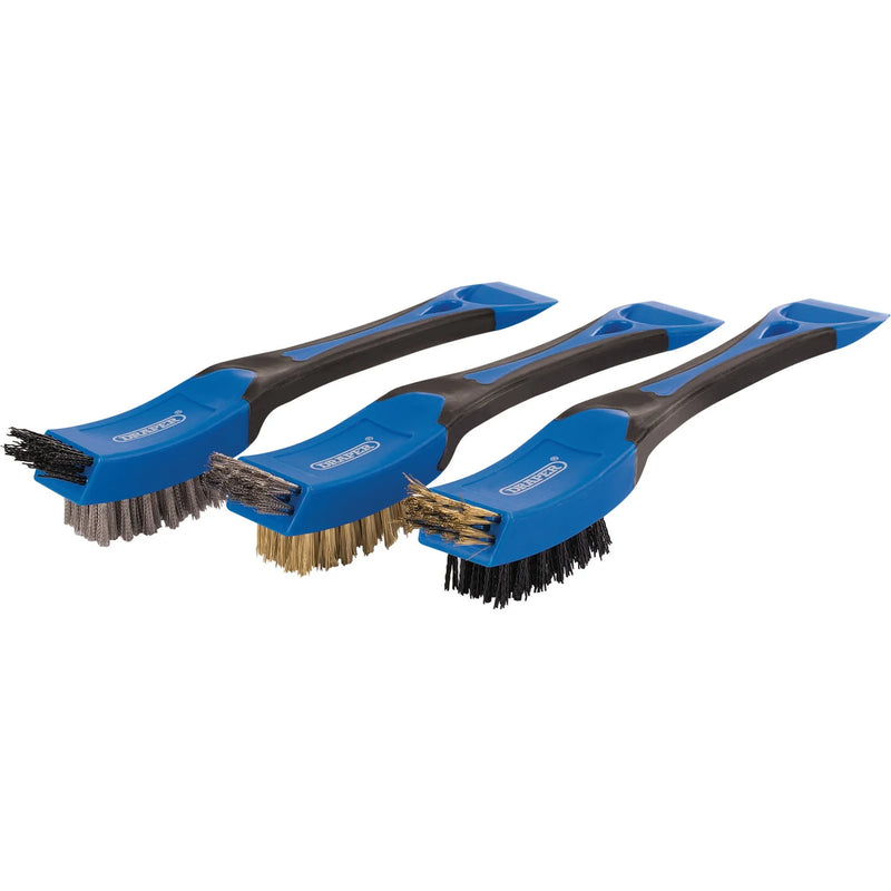 Draper Mini Wire Brush Set 3 Piece - Nylon, Stainless Steel, Brass