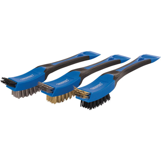 Draper Mini Wire Brush Set 3 Piece - Nylon, Stainless Steel, Brass