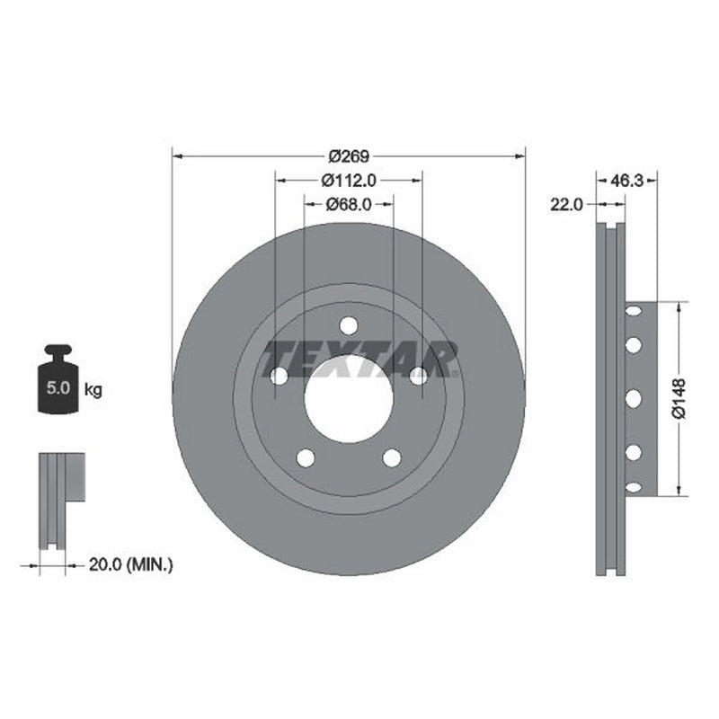 Textar 2 x Rear Brake Discs 92098400