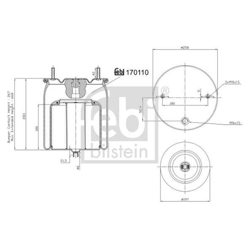 Febi Air Suspension Bellow 197mm Front 170110