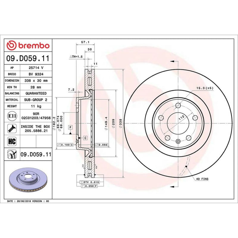 Brembo 2 x Front Brake Discs 09.D059.11