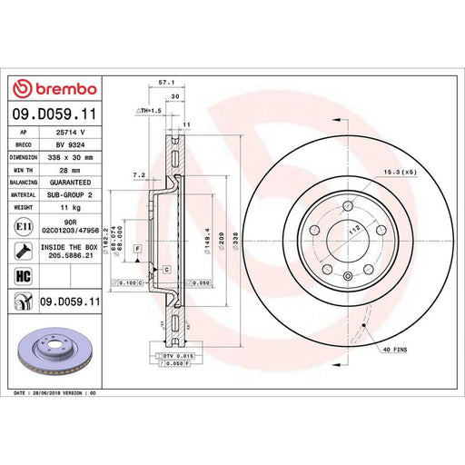Brembo 2 x Front Brake Discs 09.D059.11