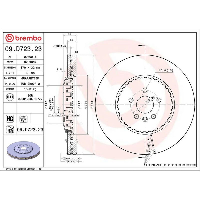 Brembo 2 x Steel Front Brake Disc Hub Brake Discs 09.D723.23