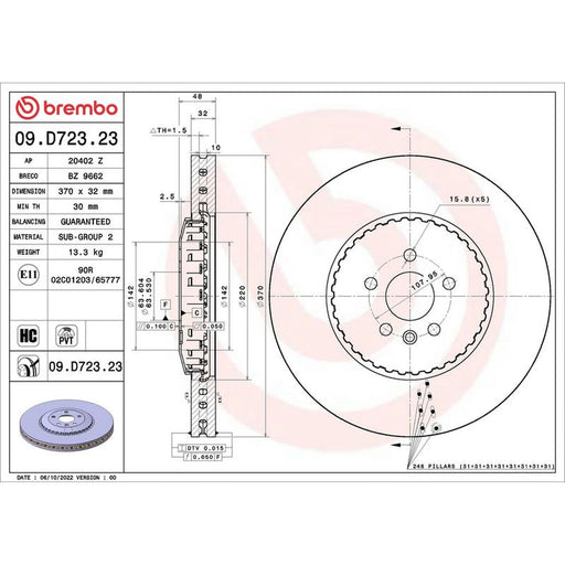 Brembo 2 x Steel Front Brake Disc Hub Brake Discs 09.D723.23