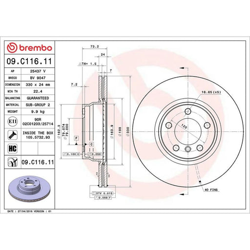 Brembo 2 x Internally Vented Front Brake Discs 09.C116.11