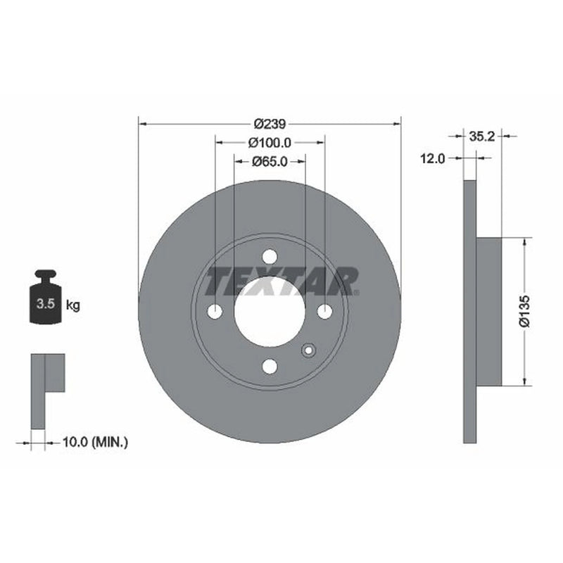 Textar 2 x Solid Front Brake Discs 92010603