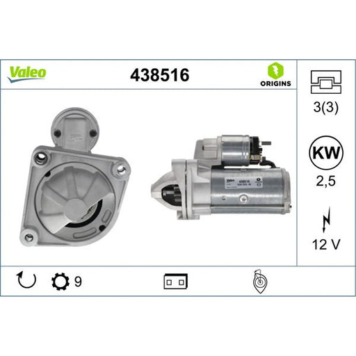 Valeo Starter Motor 12V 2.5kW 9 Teeth 438516