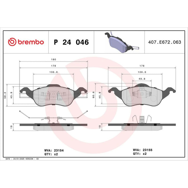 Brembo 4 x Front Brake Pad Set P24046