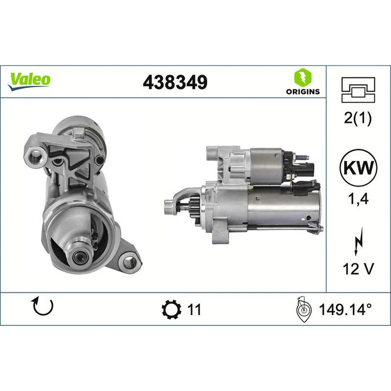 Valeo Starter Motor 12V 1.4kW 11 Teeth 438349