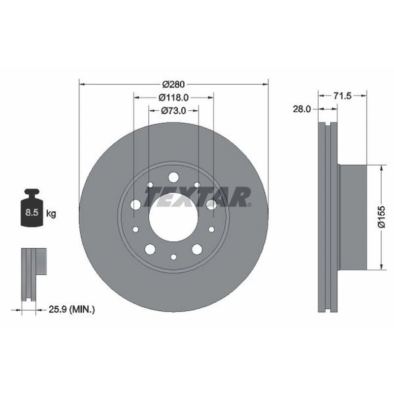 Textar 2 x Vented Front Brake Discs 92286103
